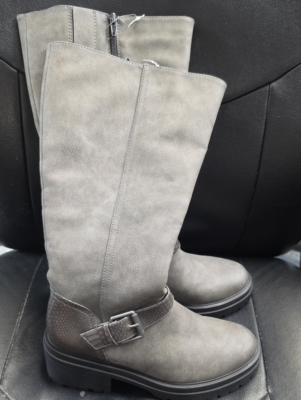 Naturalizer Gray Mid-Calf Buckle Heeled Boots